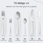 Deleca 12 Persoons Bestekset Essential (72-delig) - Lepels, Messen, Vorken, Steakmessen & Gebaksvorkjes - Vaatwasserbestendig Bestek - Glanzend Zilver / Edelstaal - afbeelding 2
