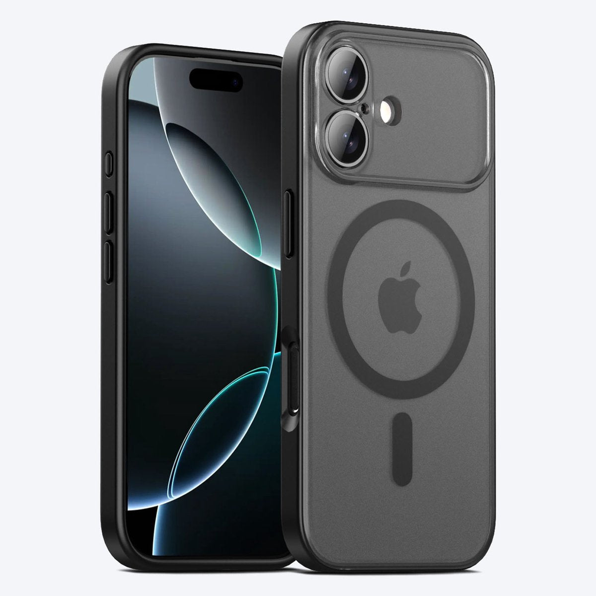 IYUPP Hoesje Geschikt voor iPhone 17 Hoesje - Geschikt voor MagSafe - Shockproof Back Cover - Mat Zwart Transparant - afbeelding 2