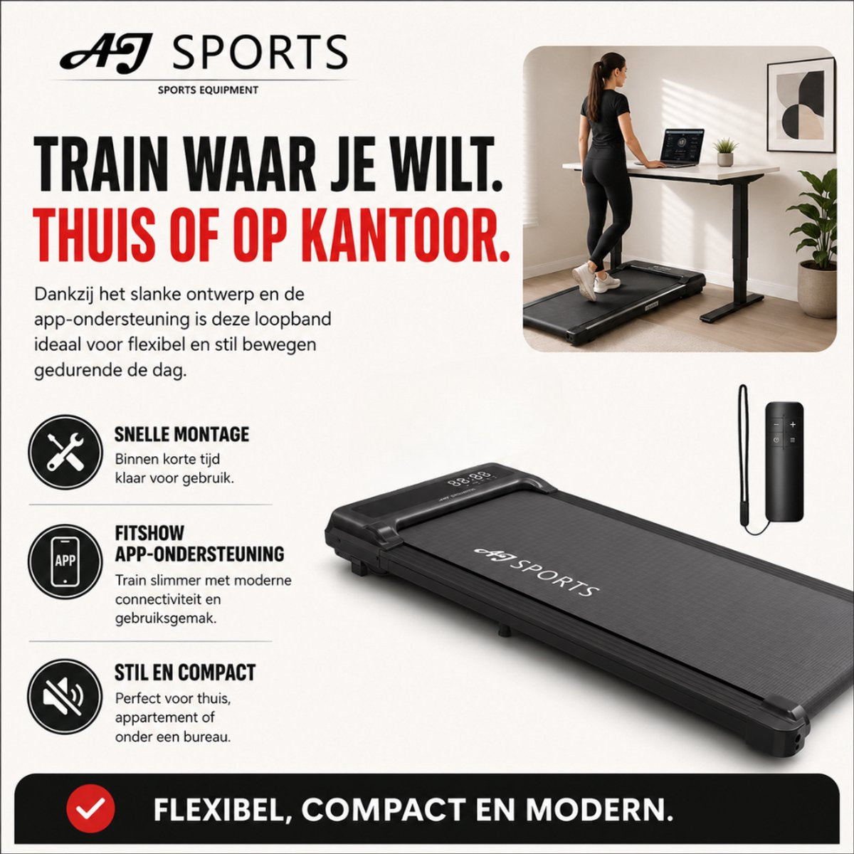 AJ-Sports Loopband - Walking Pad - 1 tot 8 km/u - Krachtige 1.0 PK Motor - afbeelding 4