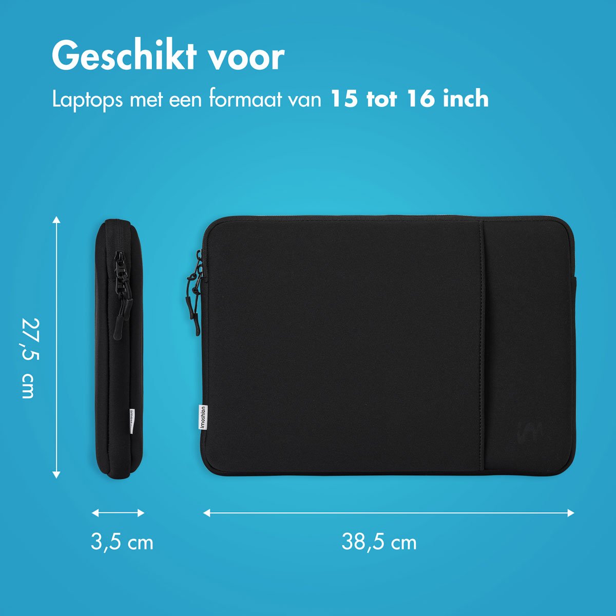 imoshion Laptop sleeve met vak - Laptop Hoes geschikt voor 15 / 15.3 / 15.6 / 16 / 16.2 inch - Zwart - afbeelding 3