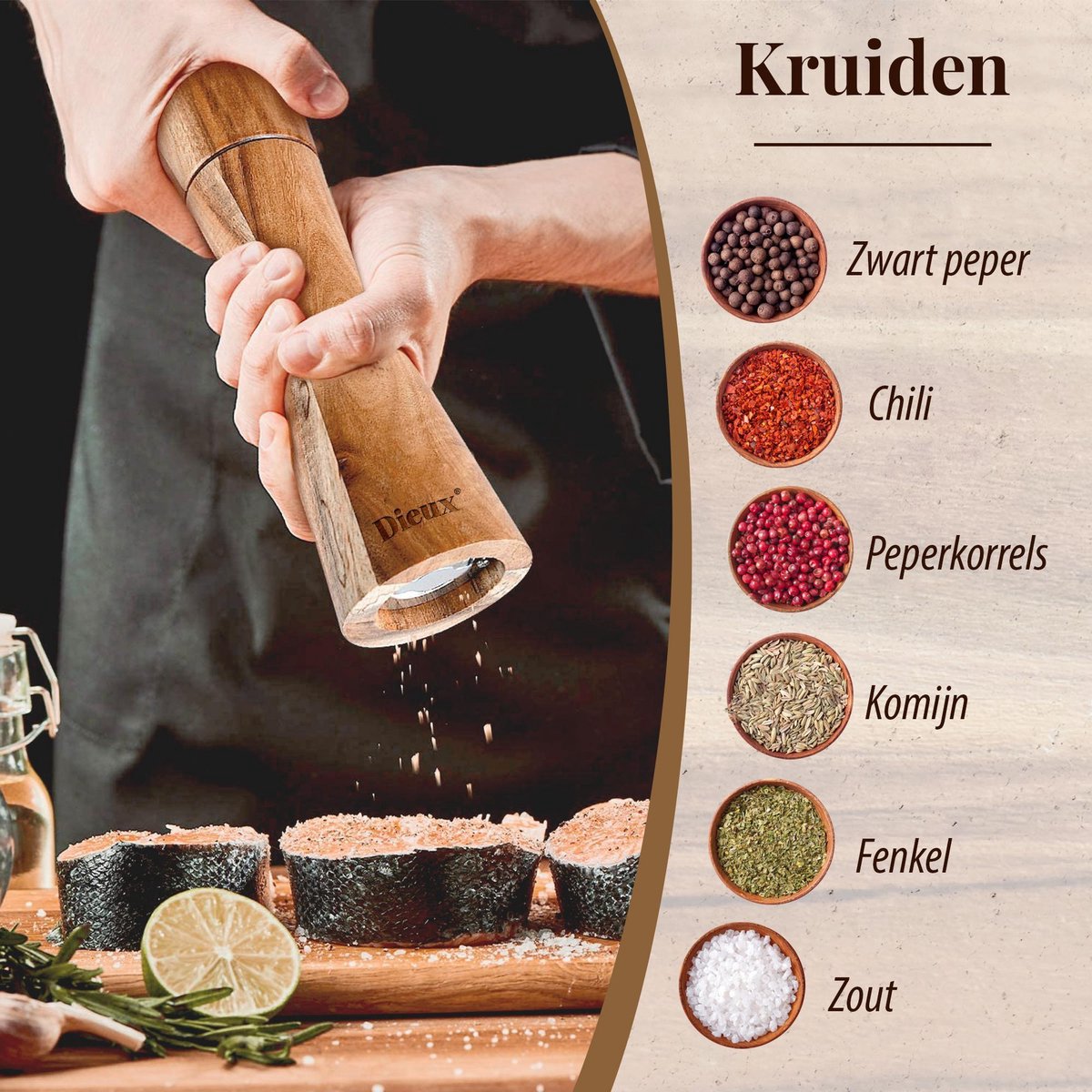 Dieux® - Peper en Zoutmolen set - 22CM - Pepermolen - afbeelding 2