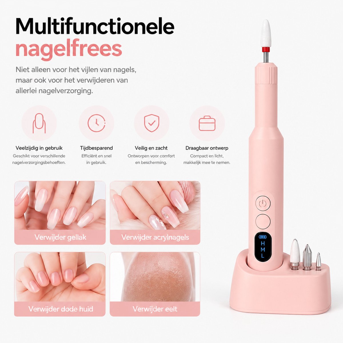 BOTC Elektrische Nagelvijl met Oplaadstation - Nagelfrees - Draadloos en Oplaadbaar - Nagelvijl - Manicure & Pedicure set - Roze - afbeelding 2