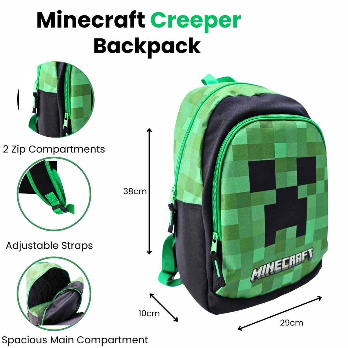 Minecraft Rugzak Jongens Rugtas Meisjes - Hoogte 38cm - afbeelding 4