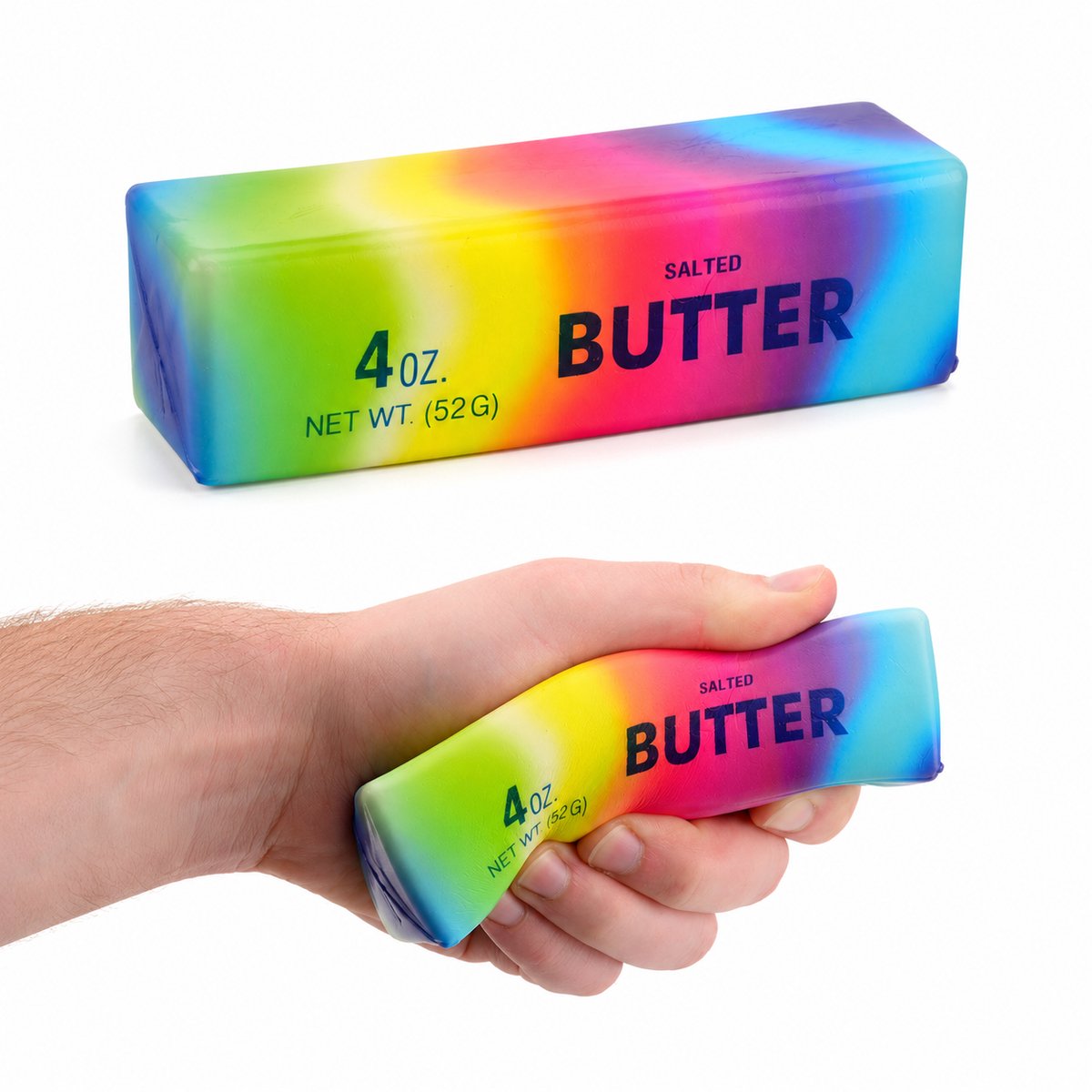 Rainbow Butter Squishy – Zachte Stressbal Fidget Toy – Regenboog Boterblok – Slow Rising - afbeelding 1