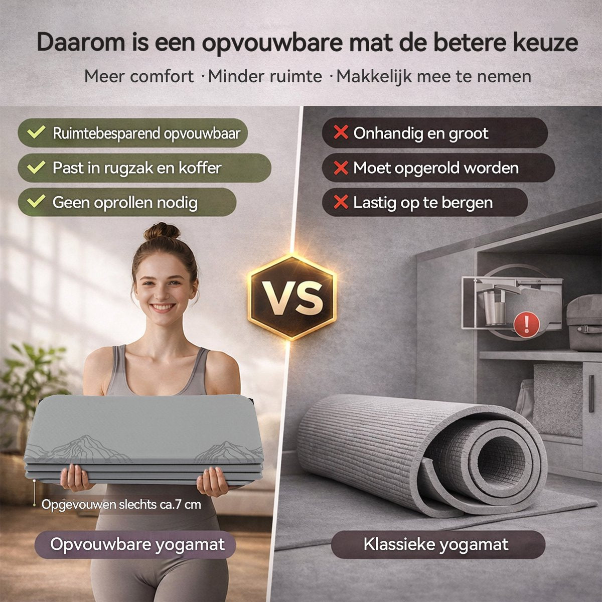Funlife Opvouwbare Yogamat 190 x 66 cm - 10 mm Dik - Antislip Fitnessmat voor Yoga, Pilates en Thuis Workout - afbeelding 5