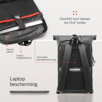 NOHRD Rolltop Laptop Rugzak - 20 tot 40 L - Laptoptas 15.6 Inch - Schooltas - Rugtas met Laptopvak - Dames & Heren - afbeelding 3
