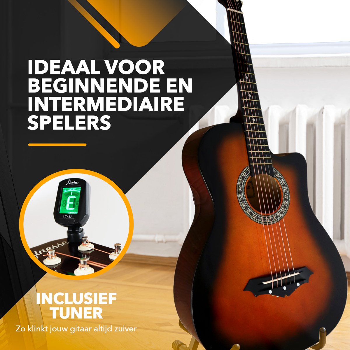 Finesse Akoestische Gitaar - met Videocursus - Western Gitaar - Gitaar Kind & Volwassenen - Sunburst - afbeelding 2