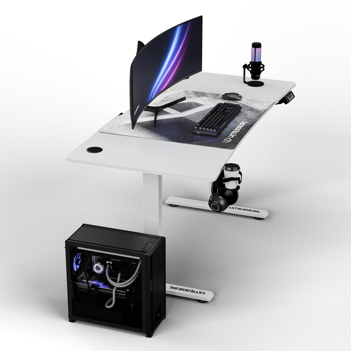Ultradesk LEVEL V2 – Bureau voor Gaming, Home Office & Kantoor – Wit – Elektrisch verstelbaar – Incl. XL Muismat & Accessoires - afbeelding 4