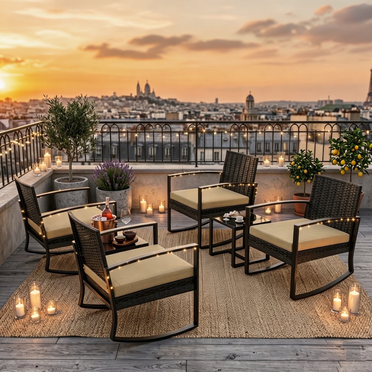 Bealife WR210 Garden Tuinset - 3 Delige Stoel Loungesets - Rieten Patio Set 2 Persoons met Salontafel - afbeelding 5