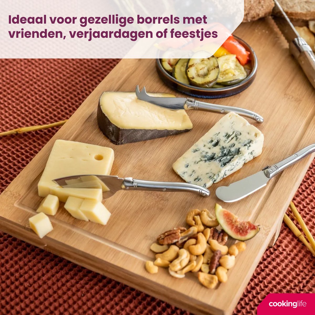 Cookinglife Serveerplank XXL - Bamboe - 100 x 26 cm - Extra Grote Tapasplank - Gemaakt van Duurzaam Bamboe - Voor het Stijlvol Serveren van Hapjes en Gerechten​ - afbeelding 3
