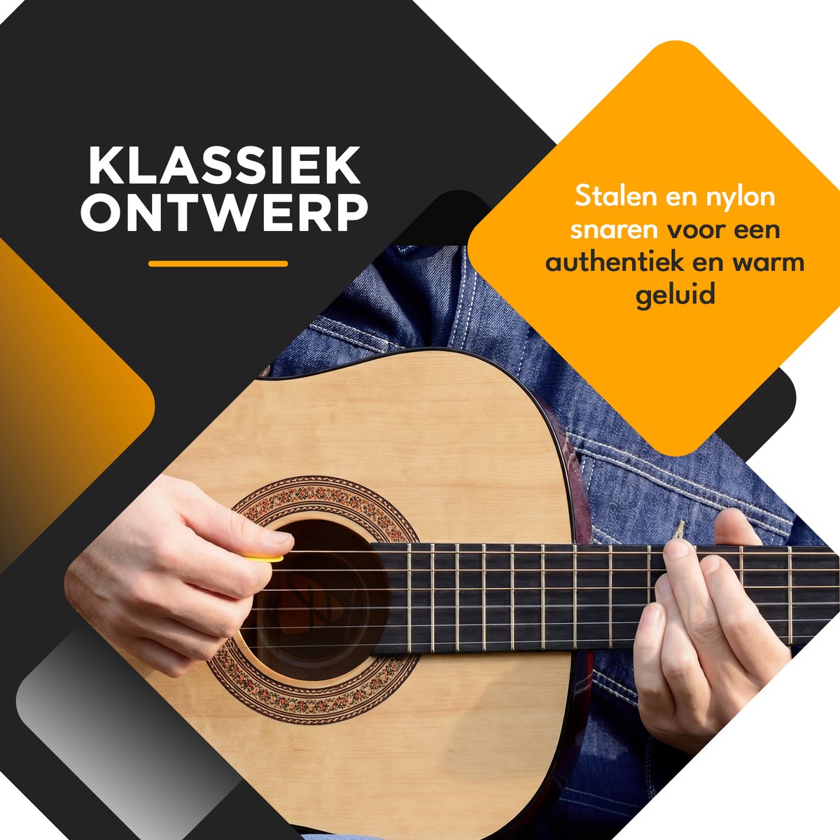 Finesse Akoestische Gitaar - met Videocursus - Nylon Snaren - Klassieke Gitaar - Spaanse Gitaar - Kind - Volwassenen - Naturel - afbeelding 2