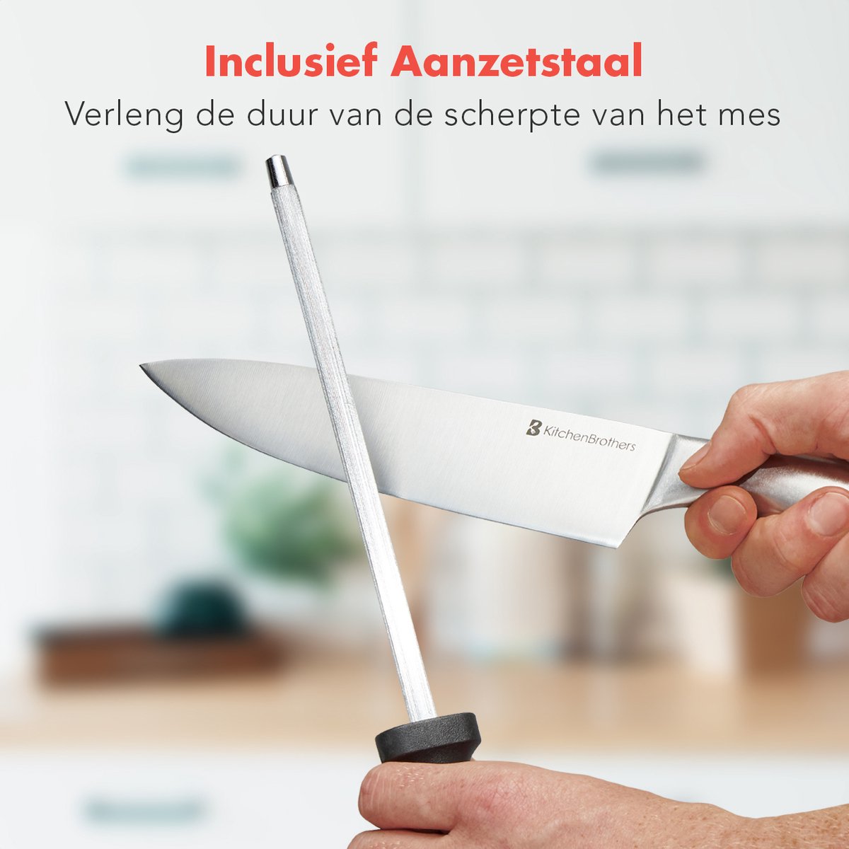 KitchenBrothers Messenset - Messenblok met Messen - Keukenmessen - 16-Delig - met Schaar en Aanzetstaal - Zilver/ RVS - afbeelding 2