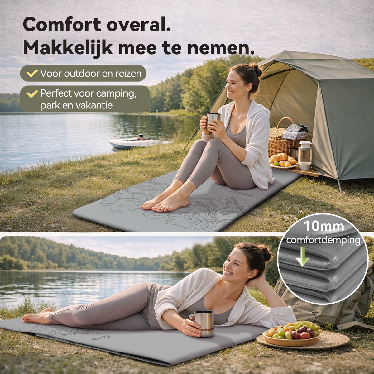 Funlife Opvouwbare Yogamat 190 x 66 cm - 10 mm Dik - Antislip Fitnessmat voor Yoga, Pilates en Thuis Workout - afbeelding 3