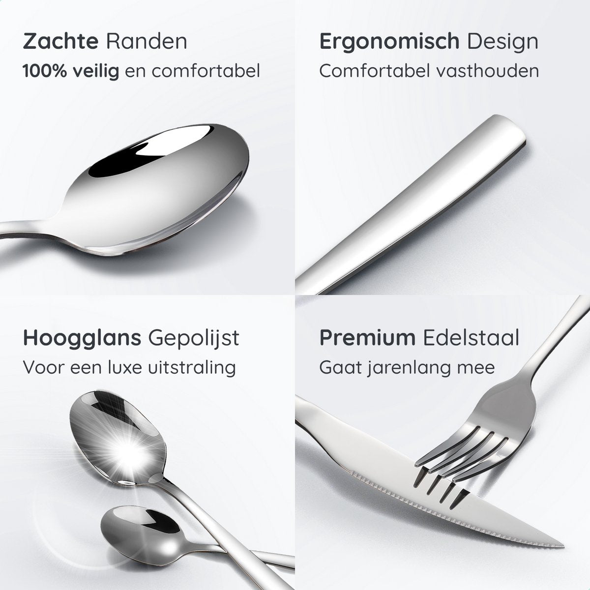 Deleca 12 Persoons Bestekset Essential (72-delig) - Lepels, Messen, Vorken, Steakmessen & Gebaksvorkjes - Vaatwasserbestendig Bestek - Glanzend Zilver / Edelstaal - afbeelding 3