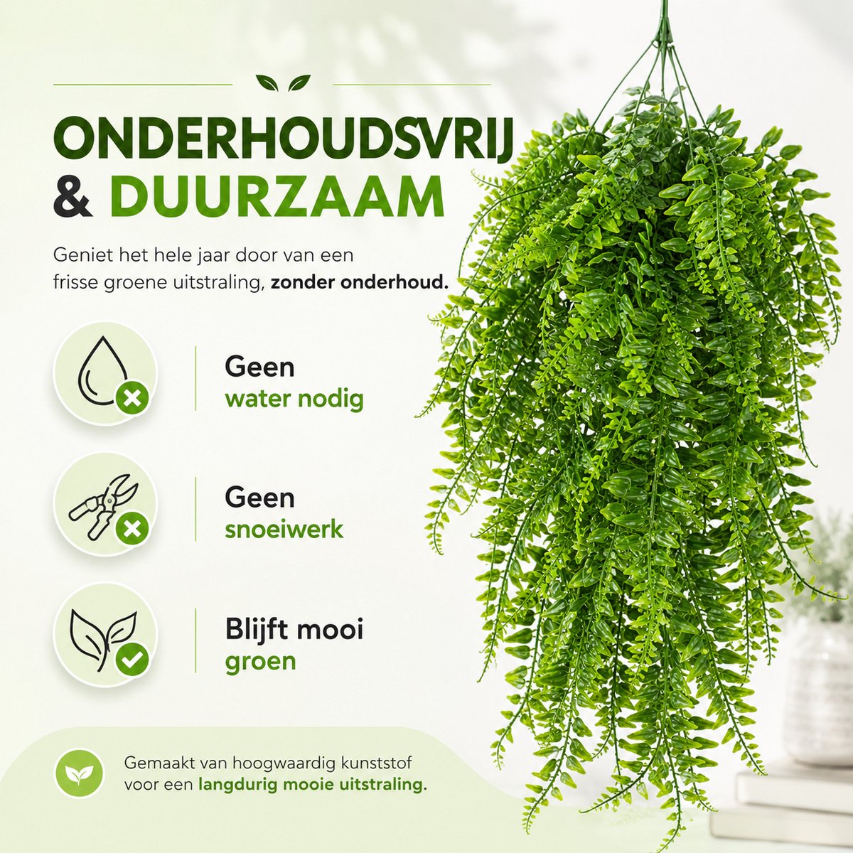 Boncy® Premium Kunstplant - 2 Stuks - Hangplant Groen Kunstplanten - Nep planten voor Binnen en Buiten - Kamer Decoratie - Nepplanten Kunst plant - Kunstbloemen - afbeelding 4