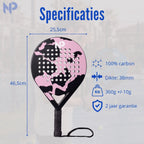 No Peak Padel racket Roze - Padel - Inclusief Padel tas, padel ballen - 100% Carbon Padelracket - afbeelding 3