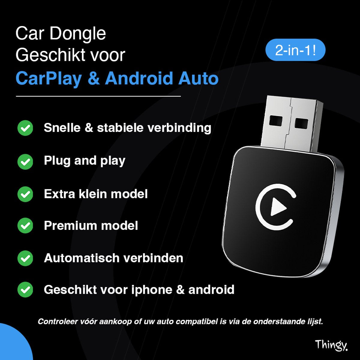 Premium 2-in-1 Carplay Dongle - Draadloos Carplay & Android Auto - Android Auto Dongle - Extra Klein Model - Snelle & Stabiele Connectie - afbeelding 2