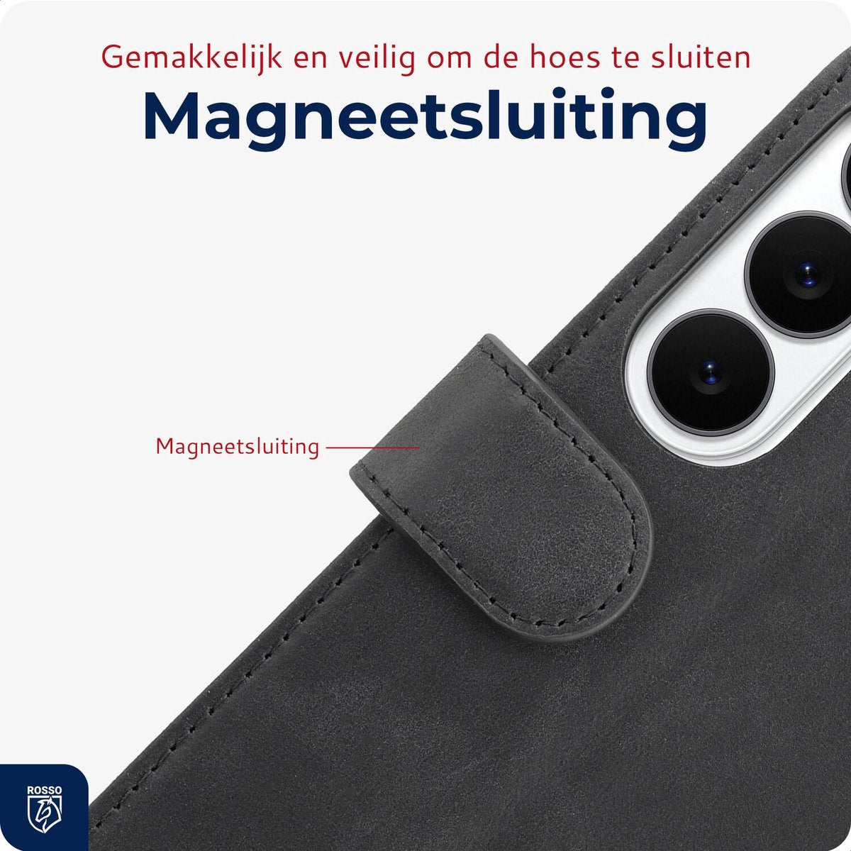 Rosso Deluxe Echt Leer Hoesje Geschikt voor Samsung Galaxy S26 Ultra | Ruimte voor drie pasjes | Portemonnee Book Case | Met Pasjeshouder | Zwart - afbeelding 4