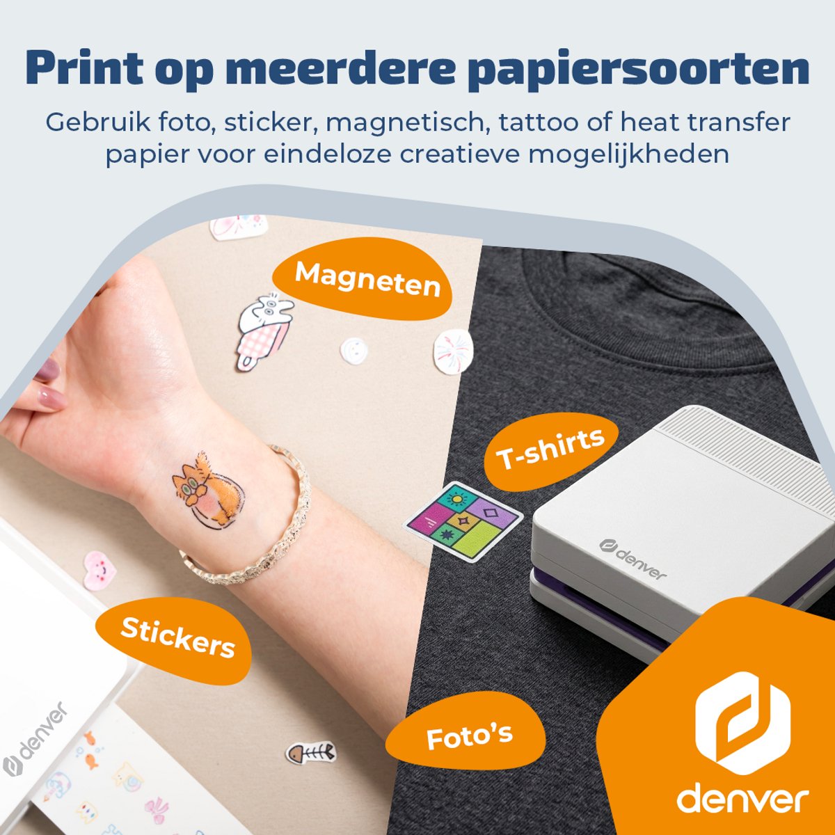 Denver Pocket Printer - Mobiele fotoprinter - Papier/Sticker/Magneet/Tattoo/Warmtepers printer - Bluetooth - afbeelding 5