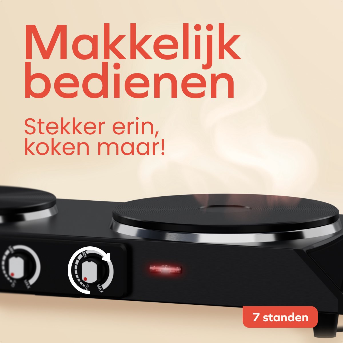 KitchenBrothers Elektrische Kookplaat - 2 Pits - 2500W - Zwart - afbeelding 5