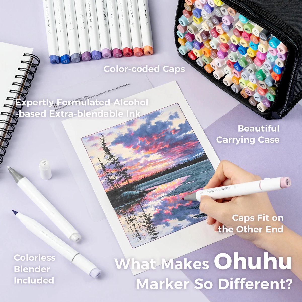 Ohuhu - Honolulu B Brush & Fine - Alcohol Art Markers - 104 kleuren - afbeelding 5