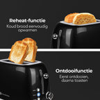 KitchenBrothers Retro Broodrooster - Toaster - 6 Warmteniveaus - 2 Extra Brede Sleuven - BPA-vrij - 815W - Zwart - afbeelding 4
