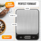 Strex Keukenweegschaal Digitaal - Weegschaal Keuken - 1 g tot 10 kg - Tarra Functie - Inclusief Batterijen - RVS/Zwart - afbeelding 5