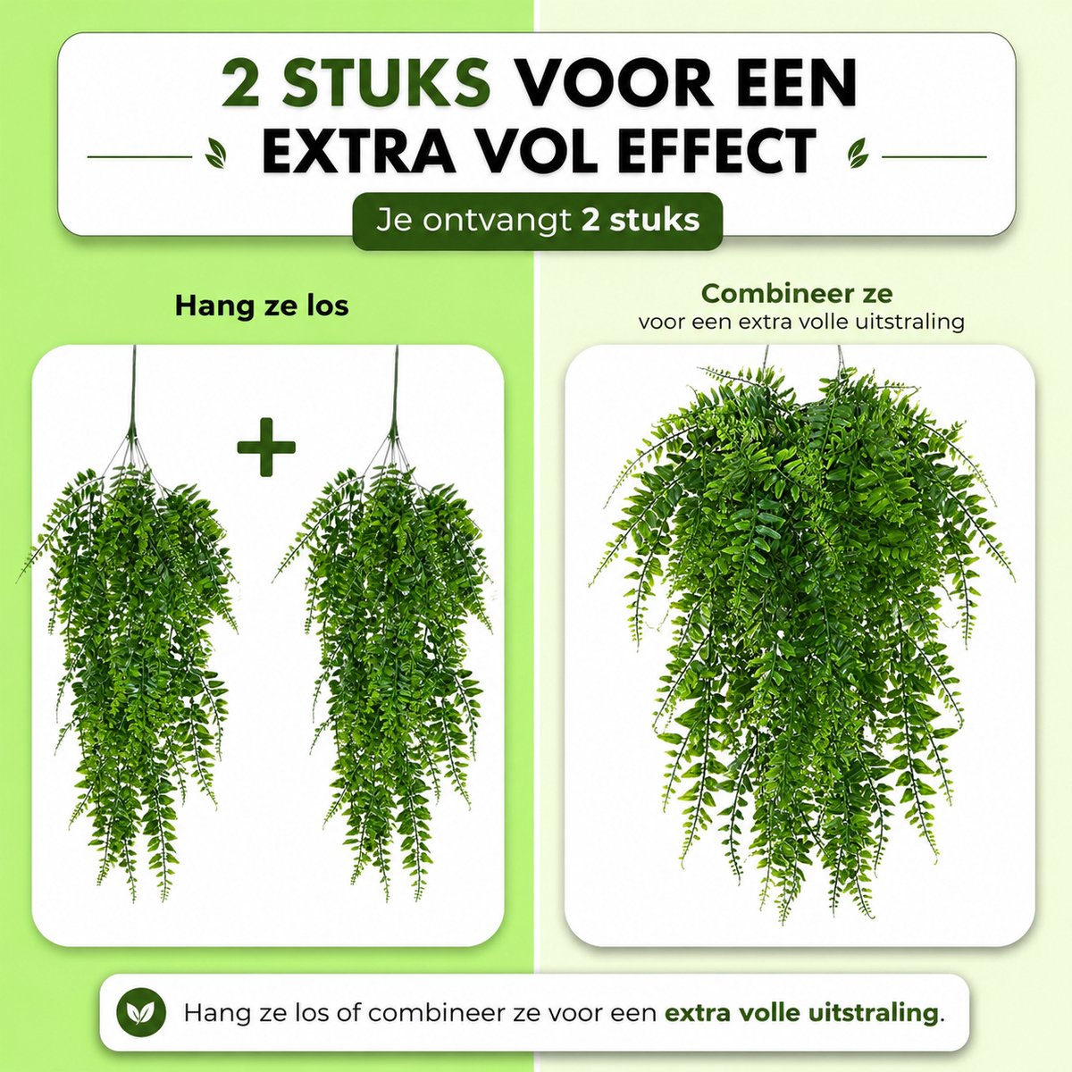 Boncy® Premium Kunstplant - 2 Stuks - Hangplant Groen Kunstplanten - Nep planten voor Binnen en Buiten - Kamer Decoratie - Nepplanten Kunst plant - Kunstbloemen - afbeelding 3
