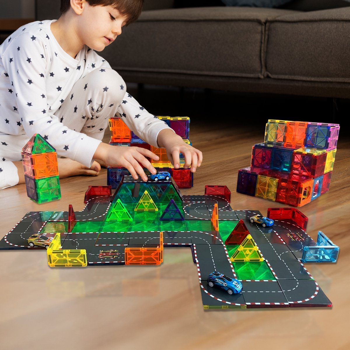 By Baboo Magnetic Tiles - Auto's & Racebaan - afbeelding 3