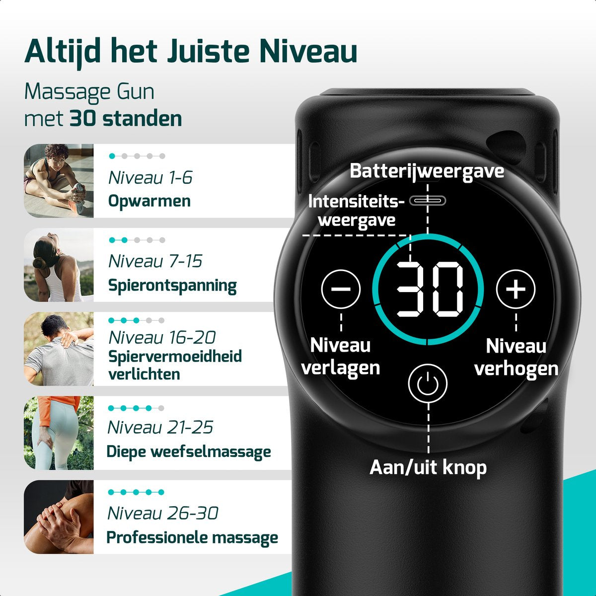 FITAGE Massage Gun Mini - Professioneel Massage Apparaat - Massageapparaat Massagegun - Massage Pistool - Zwart - afbeelding 5