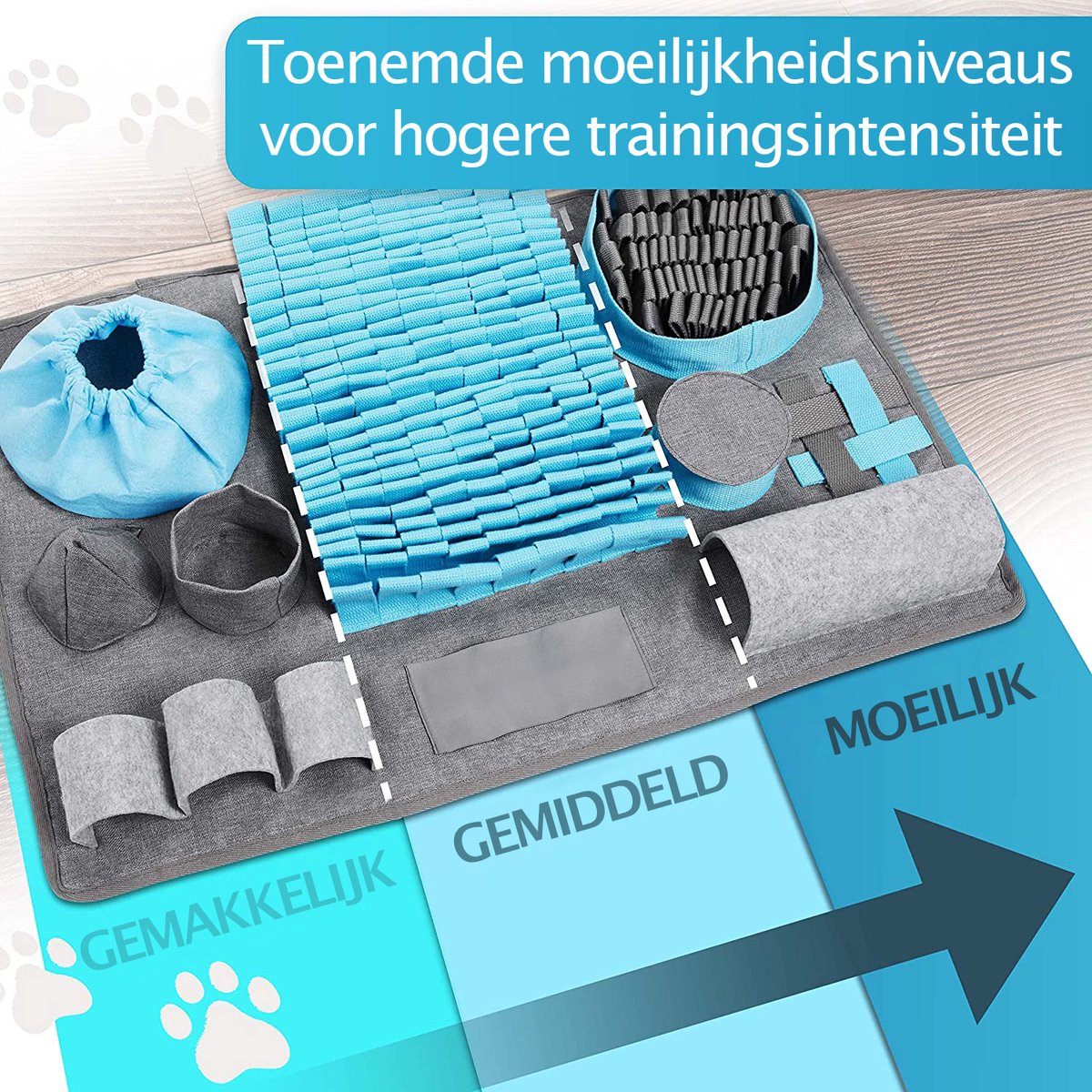 Snuffelmat Hond met 10 functies - Denkspel Hond - Blauw en Grijs - afbeelding 2