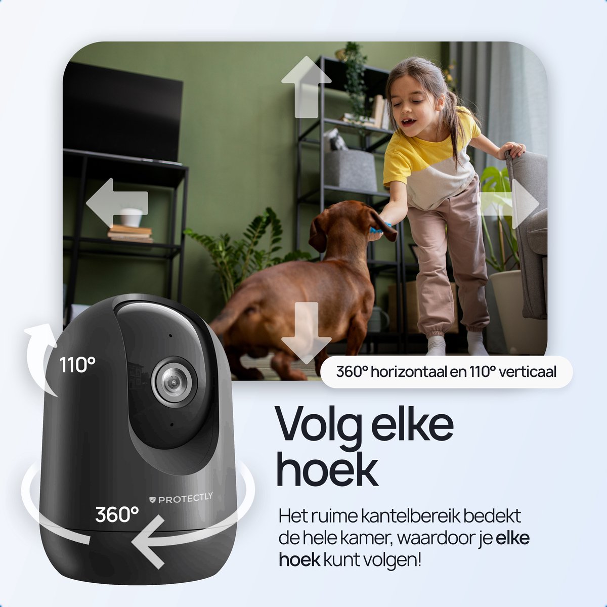 Protectly® Beveiligingscamera binnen - 2K Ultra HD - 64GB SD - Huisdiercamera met app - Beveiligingscamera's - Wifi Camera APP - Volgt beweging en geluidsdetectie - Bewakingscamera - 2.4/5 GHz - Zwart - afbeelding 4