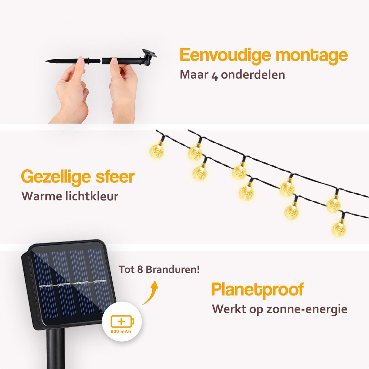 Happy Goods Solar Tuinverlichting op Zonneenergie - 100 LED 2x50 Lichtsnoer Buiten - 10 m Verlicht en 4 m Snoer - Buitenverlichting Lichtslinger - Lichtsnoeren - afbeelding 4