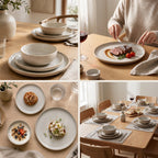Deleca Serviesset 6 Personen Serra - 18-delig - Aardewerk - Grote en Kleine Borden met Schaaltjes - Keramiek Bordenset & Soepkommen - Japandi Stijl - Soft Beige - afbeelding 5