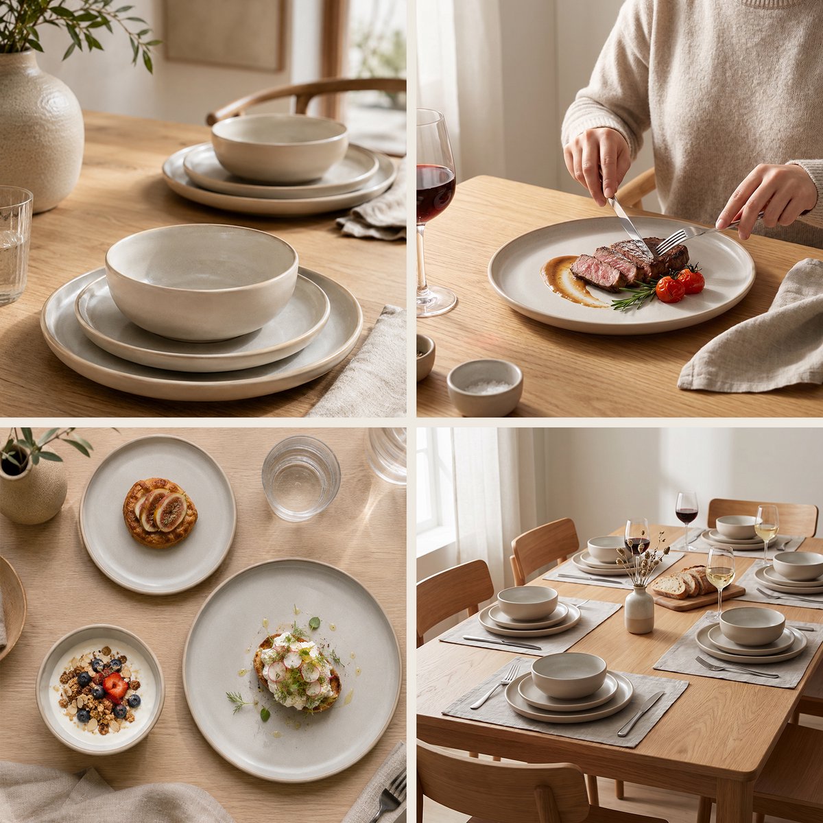 Deleca Serviesset 6 Personen Serra - 18-delig - Aardewerk - Grote en Kleine Borden met Schaaltjes - Keramiek Bordenset & Soepkommen - Japandi Stijl - Soft Beige - afbeelding 5