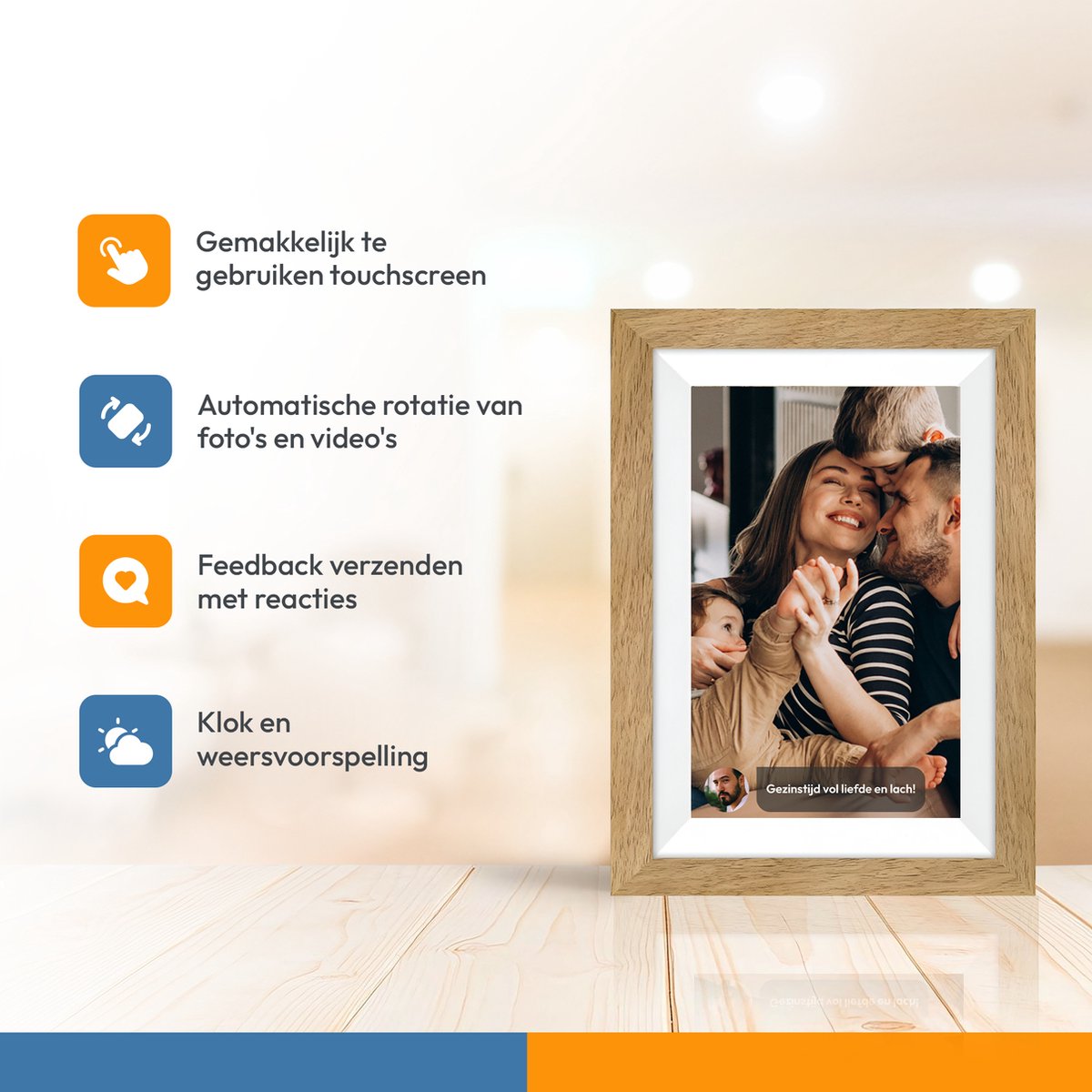 Digitale fotolijst met WiFi en Frameo App - 10.1 inch HD+ IPS Display - Fotokader met Touchscreen - 32GB - Bruin/Wit - Frameo digitale fotolijst - digitale fotokader - digitaal fotolijstje - afbeelding 4