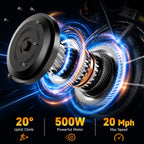 14" Opvouwbare Mini Elektrische Fiets voor Volwassenen 500W , 48V 9Ah Accu, Compacte Pendelfiets met Schokdemper en Verlichting - afbeelding 2