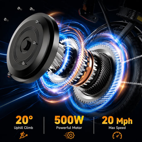 14" Opvouwbare Mini Elektrische Fiets voor Volwassenen 500W , 48V 9Ah Accu, Compacte Pendelfiets met Schokdemper en Verlichting - afbeelding 2