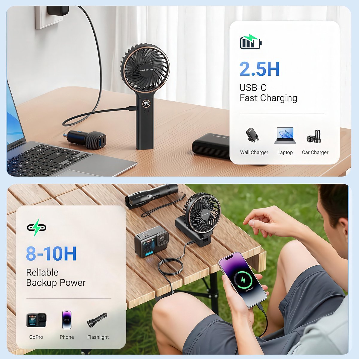 RHYTHMFLAME Draagbare Handventilator - USB - 4000 mAh - afbeelding 2