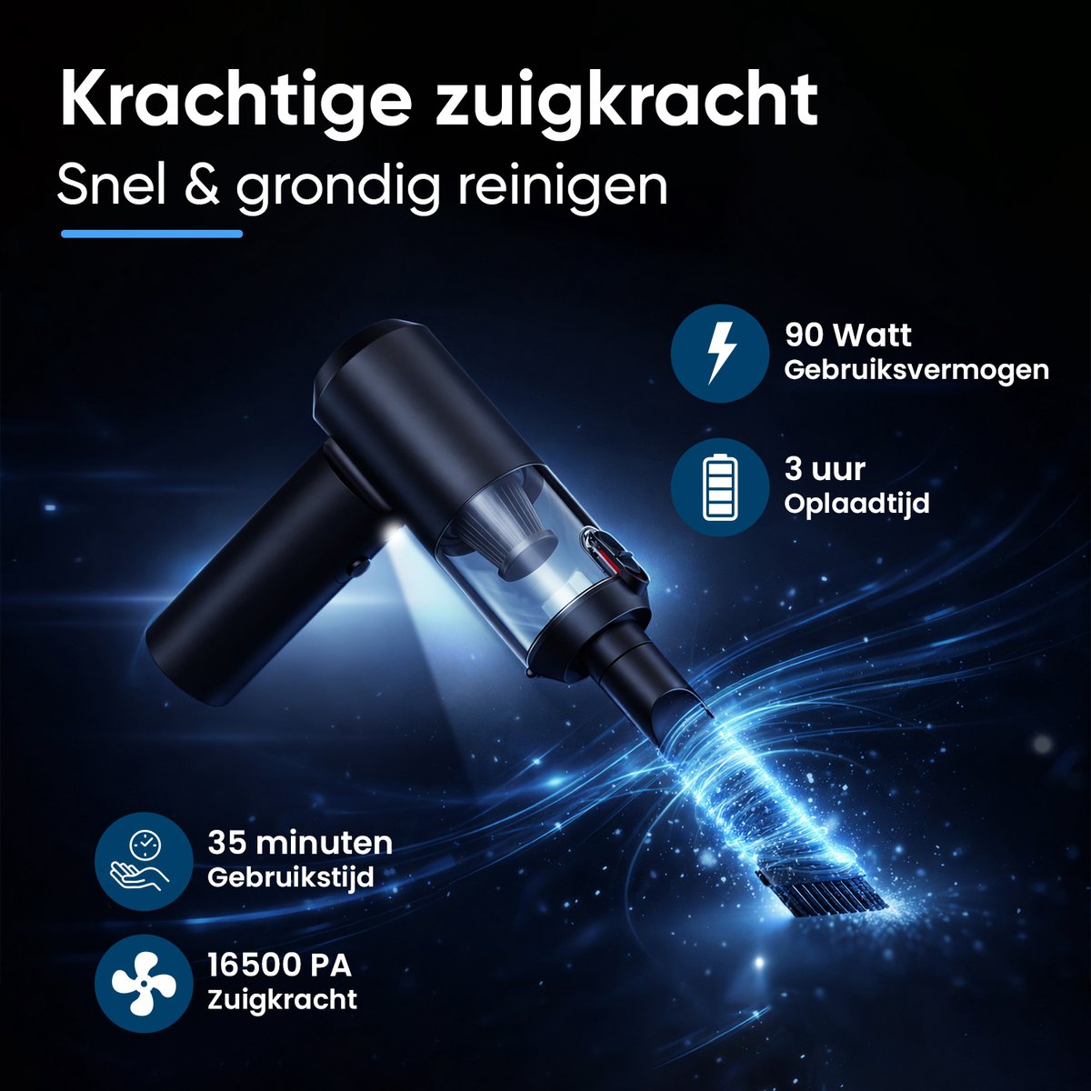 CarMe 2-in-1 Auto Stofzuiger Pro - Zuigen & Blazen - Kruimeldief - 8 Opzetstukken - Oplaadbaar - Handstofzuiger - Air Duster - Zwart - afbeelding 4