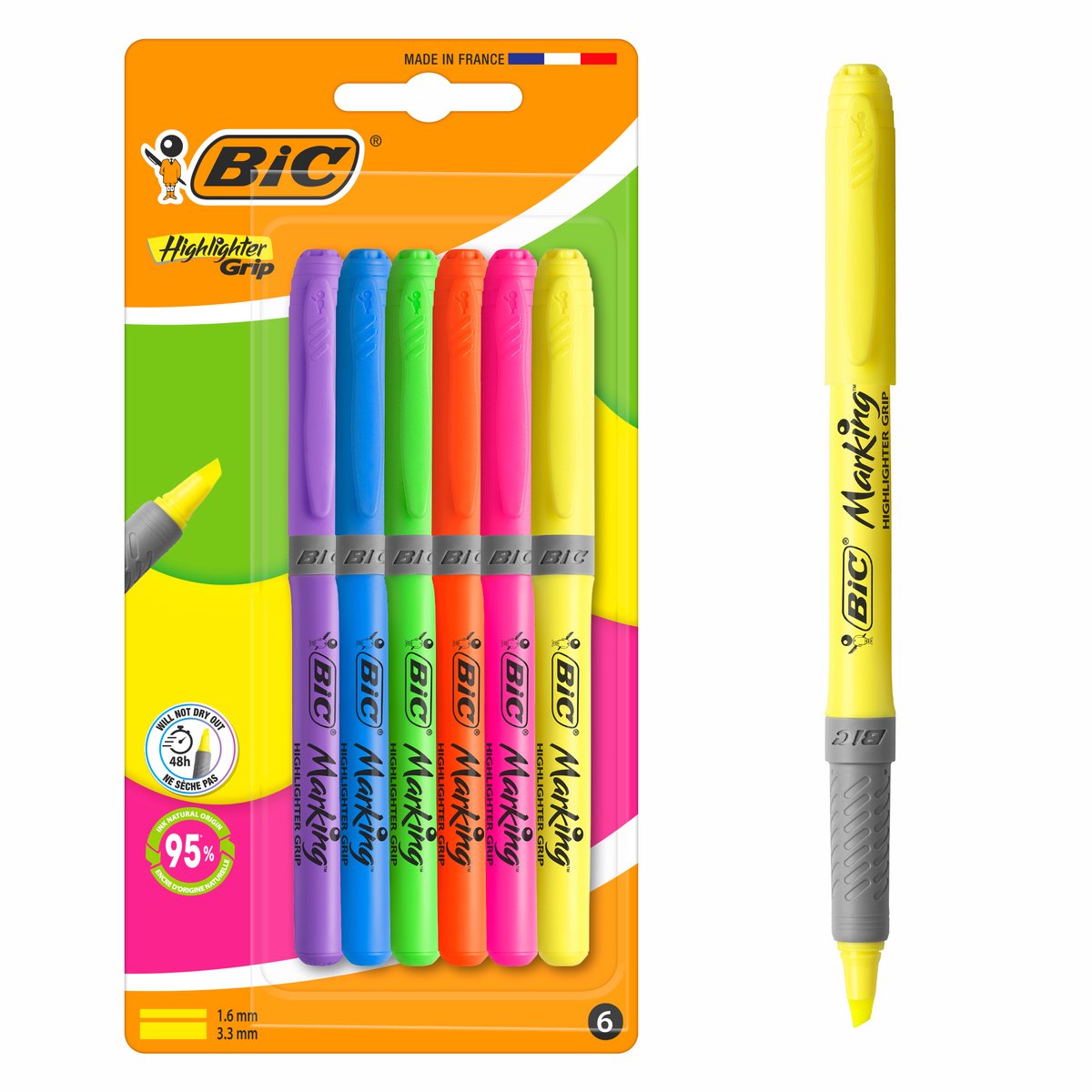 BIC Highlighter Grip - Markeerstiften - 6 Kleuren - afbeelding 1