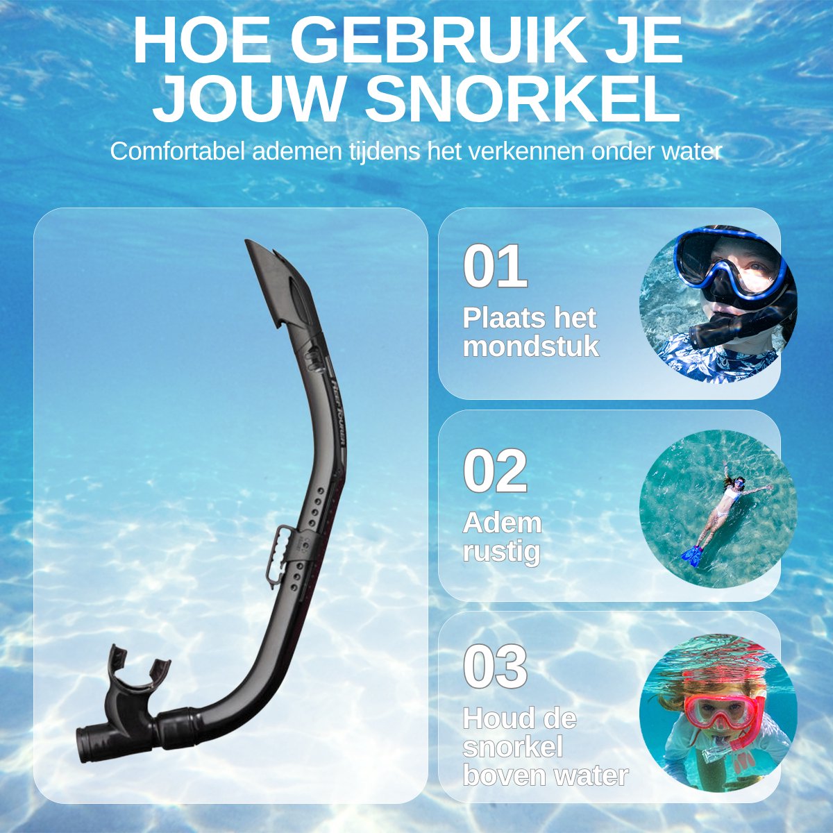 ReefTourer Snorkelset – Premium duikbril met snorkel, hypoallergene siliconen snorkelmasker één venster – Zwart/Rood– RC-0105-BK/MDR - afbeelding 4