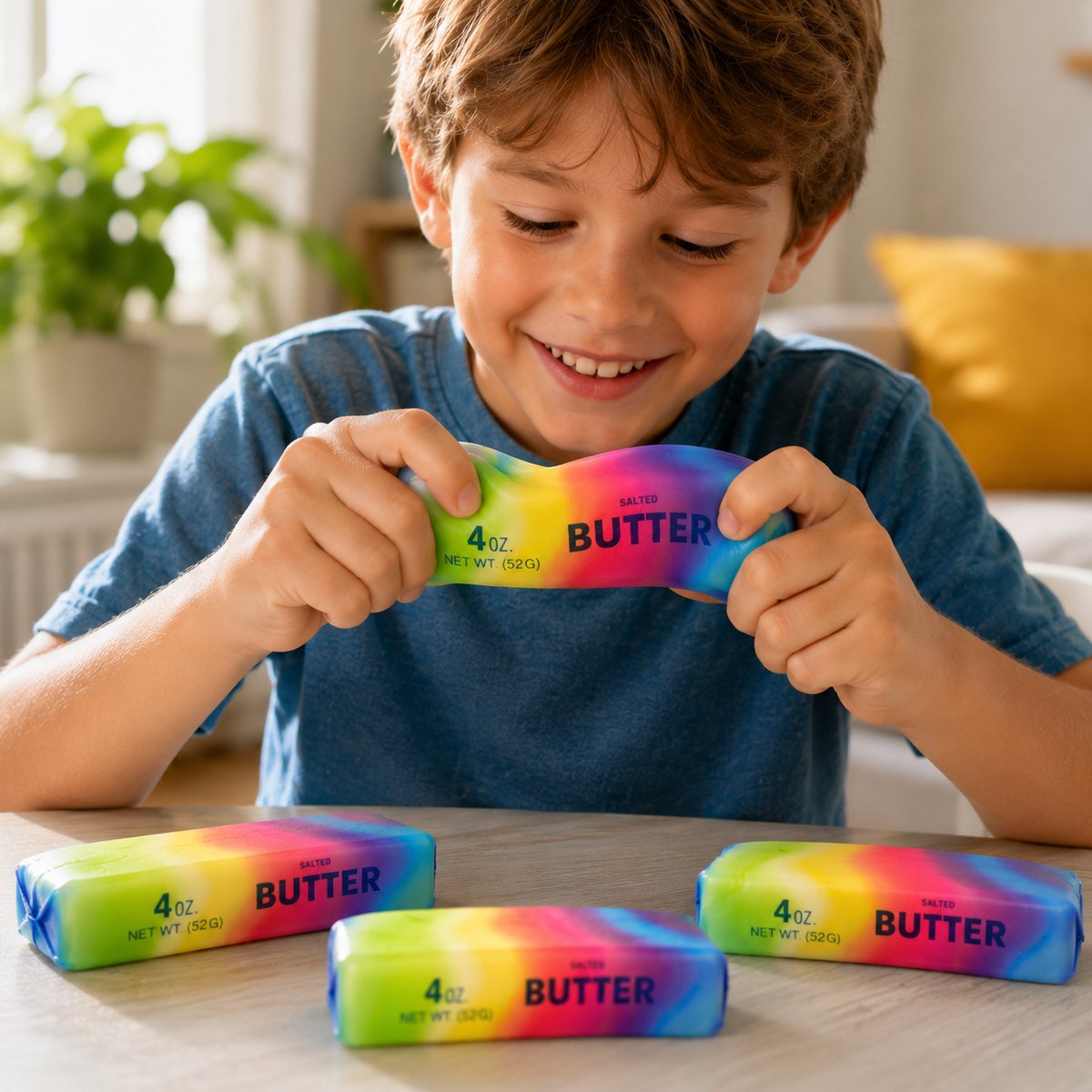 Rainbow Butter Squishy – Zachte Stressbal Fidget Toy – Regenboog Boterblok – Slow Rising - afbeelding 2