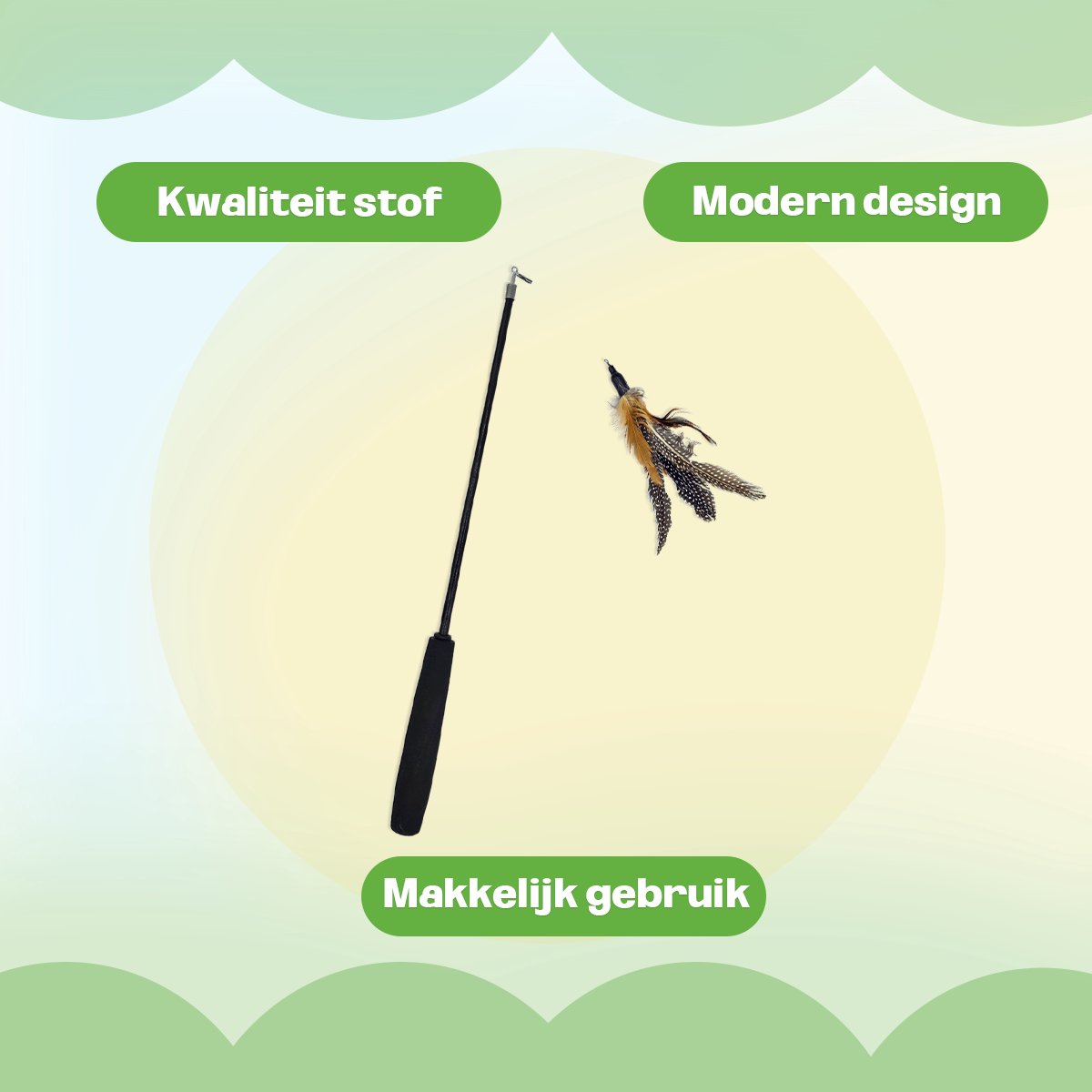 Kattenhengel met Veertje – Bruin – Speeltje voor Katten – Incl. Hengel - afbeelding 2