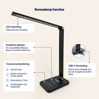 Stane Bureaulamp LED Dimbaar - 5 Lichtkleuren (2700K-6000K) - Touchbediening - USB Oplader - Tafellamp - Leeslamp - Bedlamp - Zwart - afbeelding 2