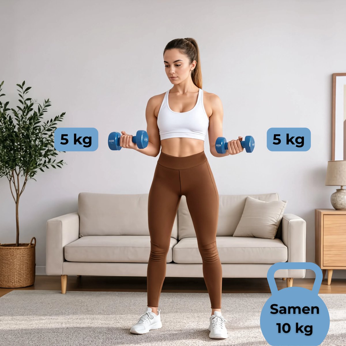 HUSH Sport - Dumbbells set 2 x 5 kg donkerblauw - vinyl coating met antislip grip - gietijzer - afbeelding 5