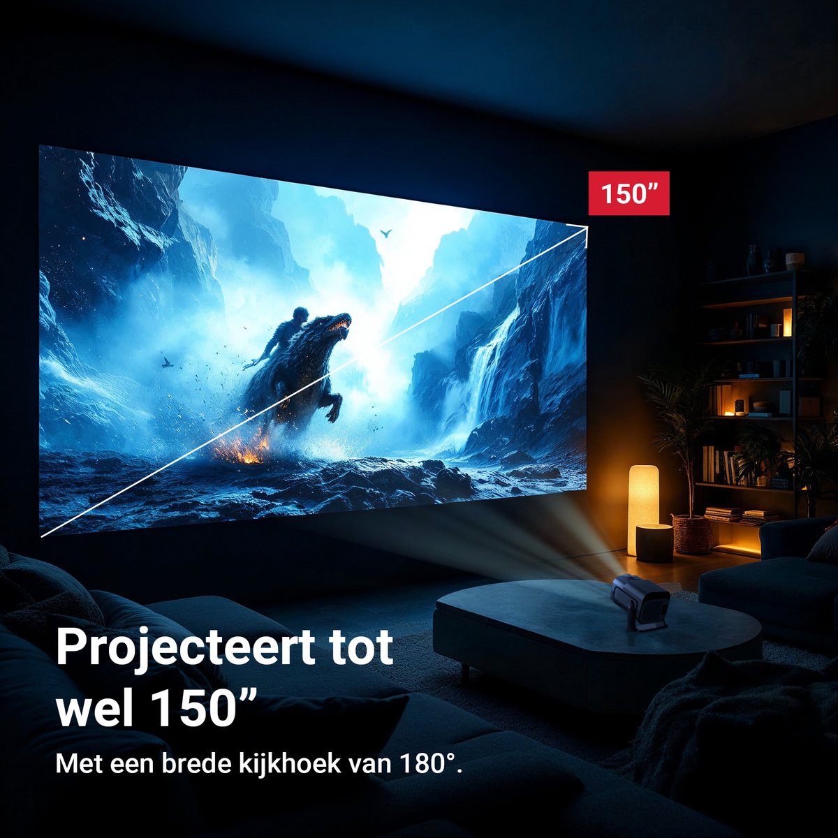 Mini Beamer - Mini Projector - 1920x1080P Full HD - 4K Ondersteuning - 430 Ansi - 12000 Lumen - Streamen Vanaf Je Telefoon / Tablet / PC / Laptop met WiFi & Bluetooth - Met Apps,YouTube / Netflix/ Prime - afbeelding 3