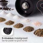 Deleca Elektrisch Peper en Zoutmolen Set Gustaro - 130ml Opslag Capaciteit - Luxe Zout & Pepermolen Stel - Instelbare Maalgraad - Geschenkverpakking Kerst / Sinterklaas Cadeau - USB Oplaadbaar / Zwart - afbeelding 3