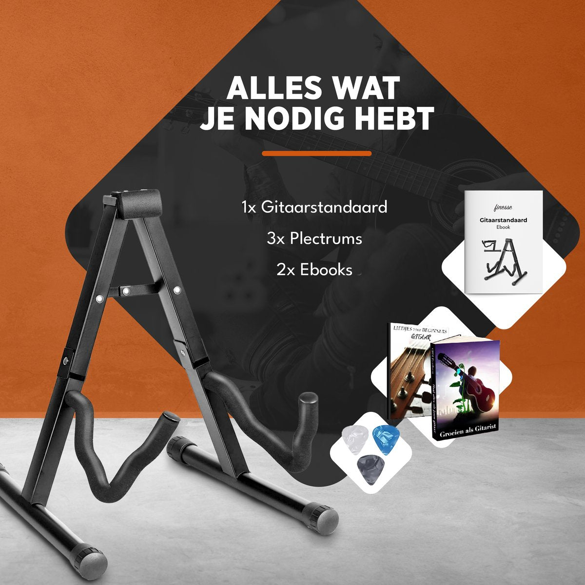 Finesse Gitaarstandaard – Universeel – Akoestisch & Elektrisch – Zwart - afbeelding 5