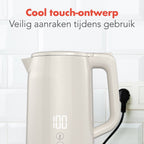 KitchenBrothers Waterkoker - 1.7L - Met Temperatuurregeling - PFAS- & BPA-vrij - Warmhoudfunctie - Display - Dubbelwandig - 2200W - Beige - afbeelding 4